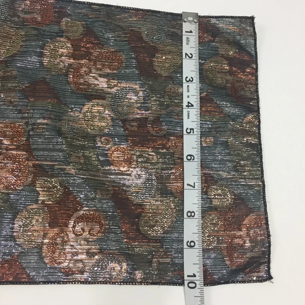 Vintage Scarf Metallic Silver Gold Copper Black Warm Fall Colors - Picture 12 of 13